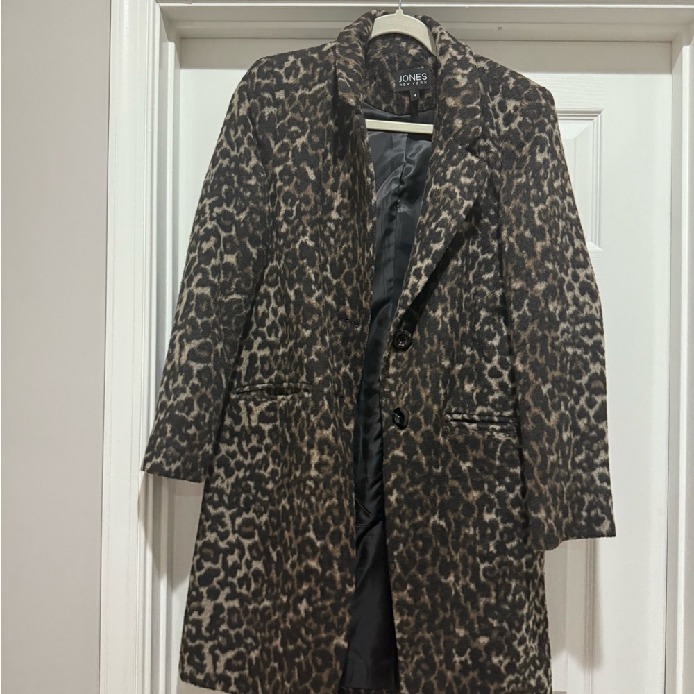 Jones New York Brown and Black Trench Coat Leopard Print